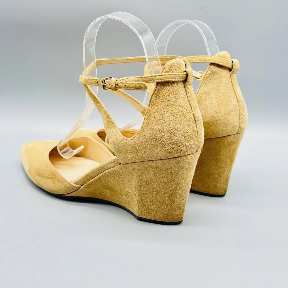 Cole Haan Shoes Womens 9.5 Brown Suede Grand OS Wedge Pumps Ankle Strap Pointed